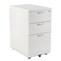 First 3 Drawer Desk High Pedestal 404x600x730mm White KF98511. Desk high pedestal with 2 box drawers and 1 filing drawer. Capacity Weight: 25kg On Rail. Dimensio