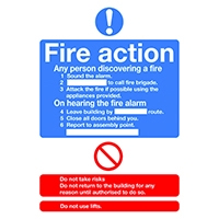 Fire Action Std A5 Self-Adh Sign